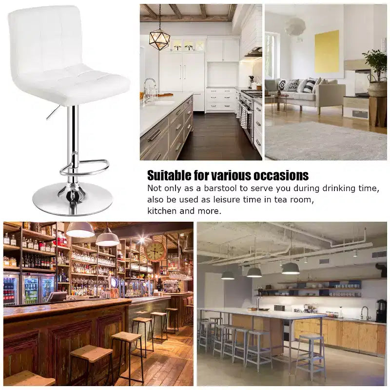 Lot de 2 tabourets de bar pivotants réglables avec siège en cuir PU, Blanc