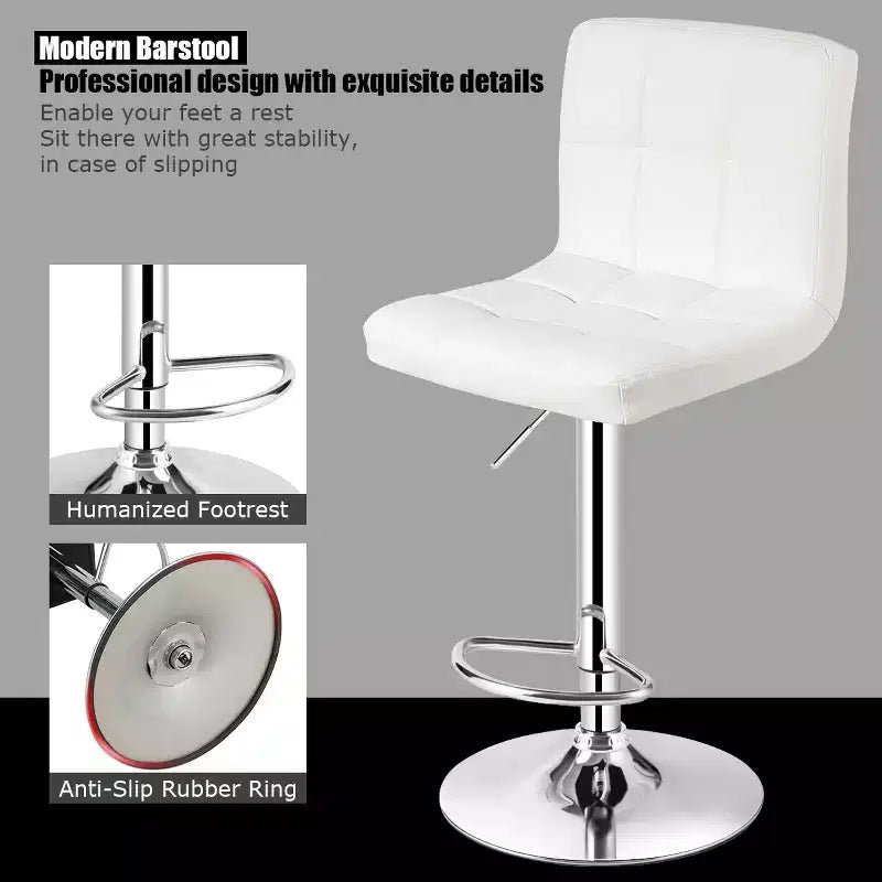 Lot de 2 tabourets de bar pivotants réglables avec siège en cuir PU, Blanc
