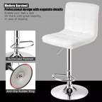 Lot de 2 tabourets de bar pivotants réglables avec siège en cuir PU, Blanc