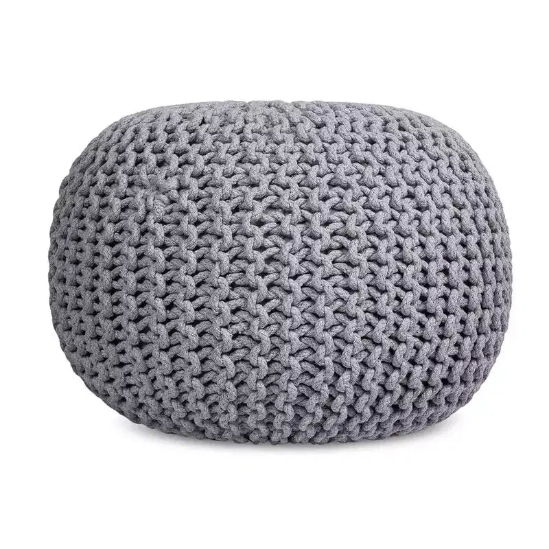 Pouf repose-pieds ottoman tricoté rond - Gris clair