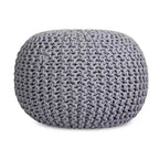 Pouf repose-pieds ottoman tricoté rond - Gris clair