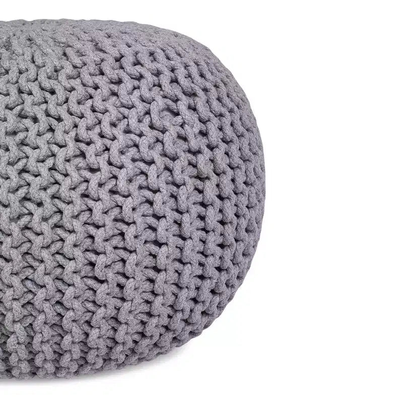 Pouf repose-pieds ottoman tricoté rond - Gris clair