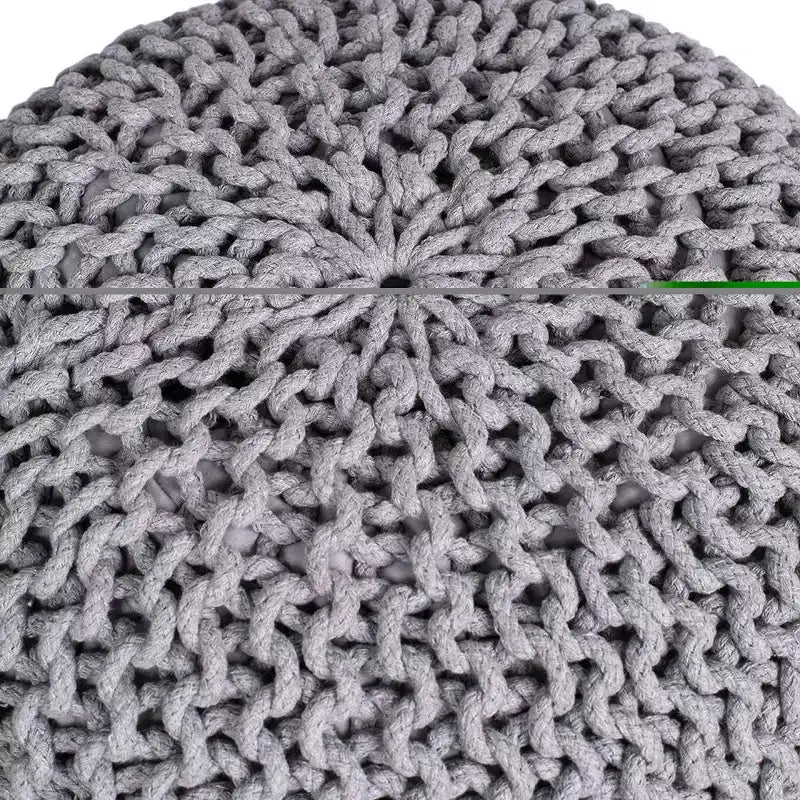 Pouf repose-pieds ottoman tricoté rond - Gris clair