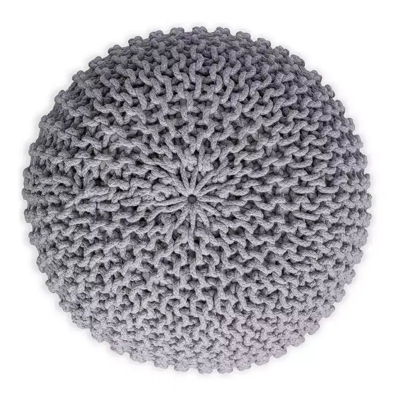 Pouf repose-pieds ottoman tricoté rond - Gris clair