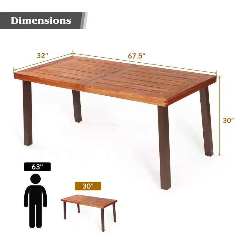 Table à manger rectangulaire en bois d'acacia pour usage intérieur et extérieur