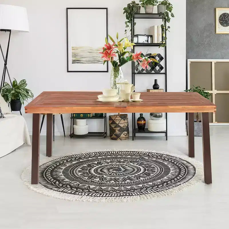 Table à manger rectangulaire en bois d'acacia pour usage intérieur et extérieur