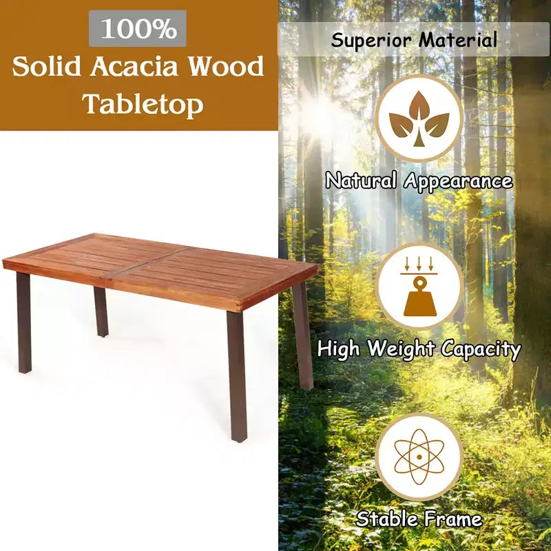 Table à manger rectangulaire en bois d'acacia pour usage intérieur et extérieur