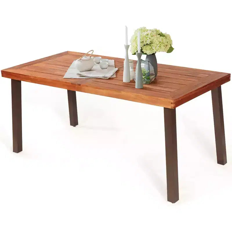Table à manger rectangulaire en bois d'acacia pour usage intérieur et extérieur