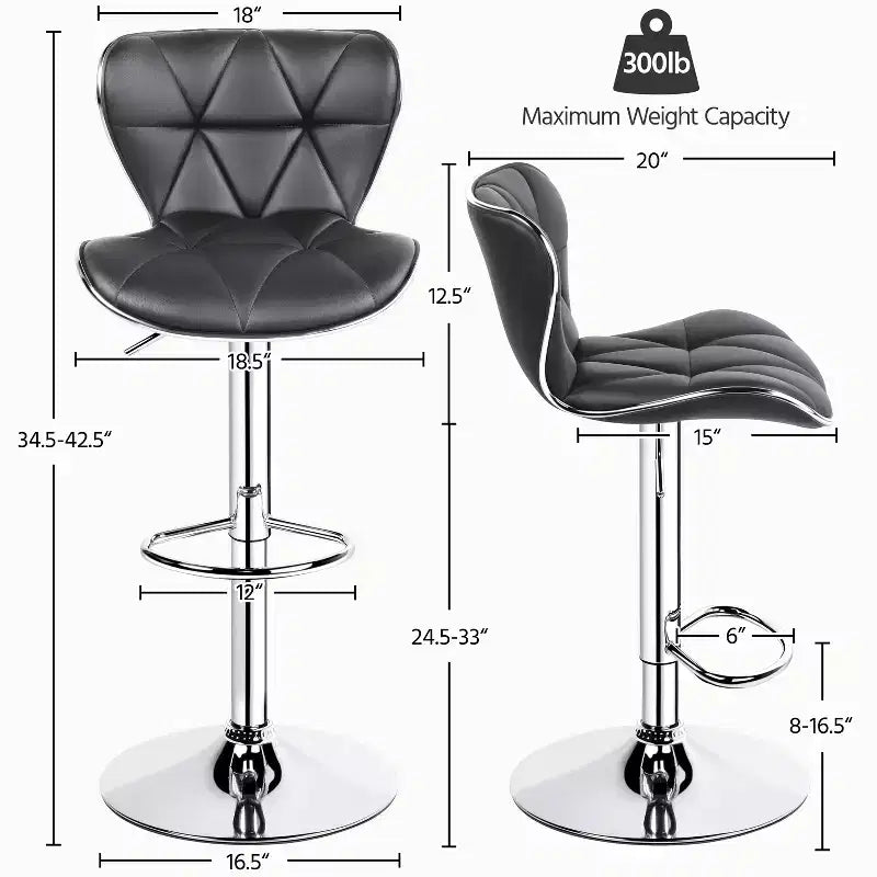 Lot de 2 tabourets de bar pivotants réglables en hauteur avec revêtement en cuir PU