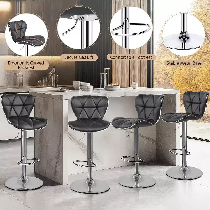 Lot de 2 tabourets de bar pivotants réglables en hauteur avec revêtement en cuir PU