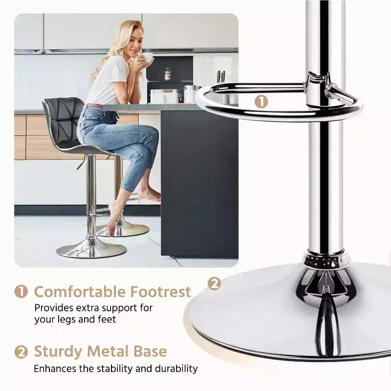 Lot de 2 tabourets de bar pivotants réglables en hauteur avec revêtement en cuir PU