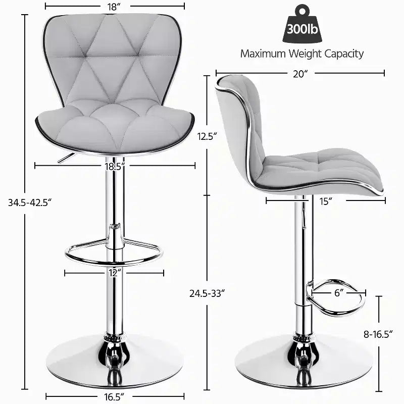 Lot de 2 tabourets de bar pivotants réglables en hauteur avec revêtement en cuir PU