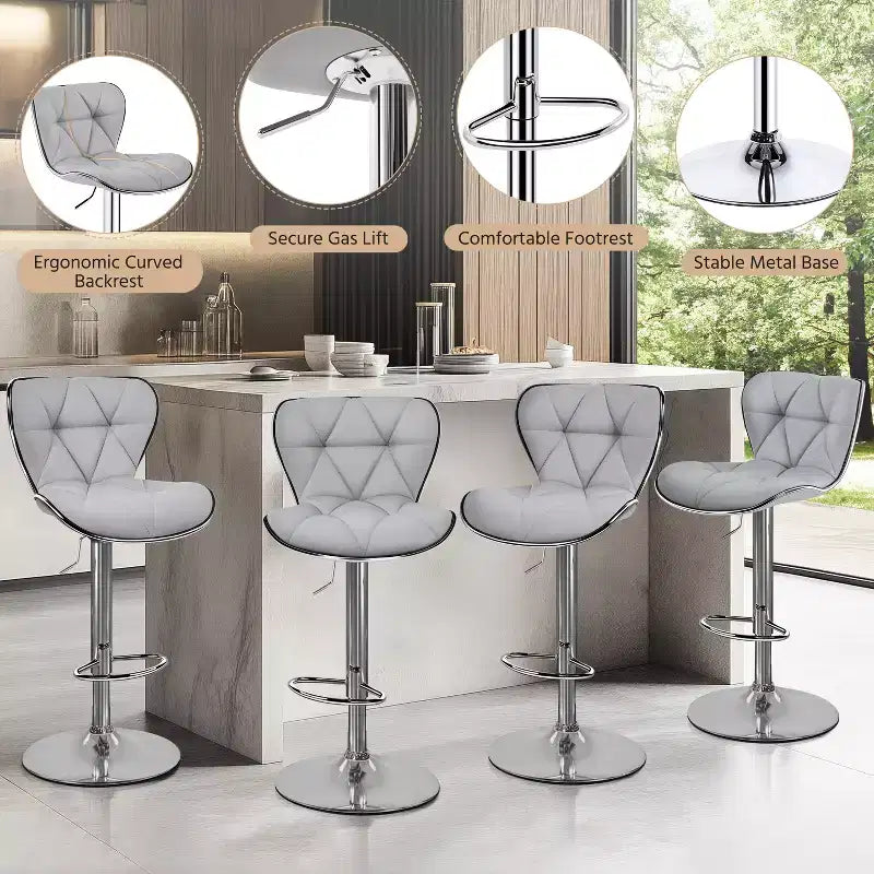 Lot de 2 tabourets de bar pivotants réglables en hauteur avec revêtement en cuir PU