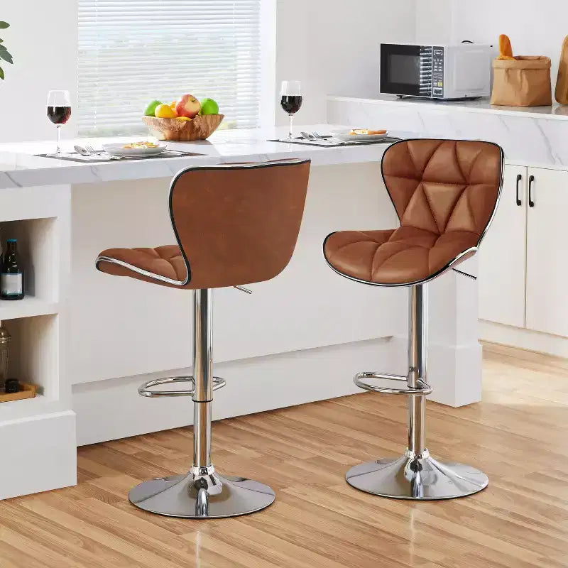 Lot de 2 tabourets de bar pivotants réglables en hauteur avec revêtement en cuir PU