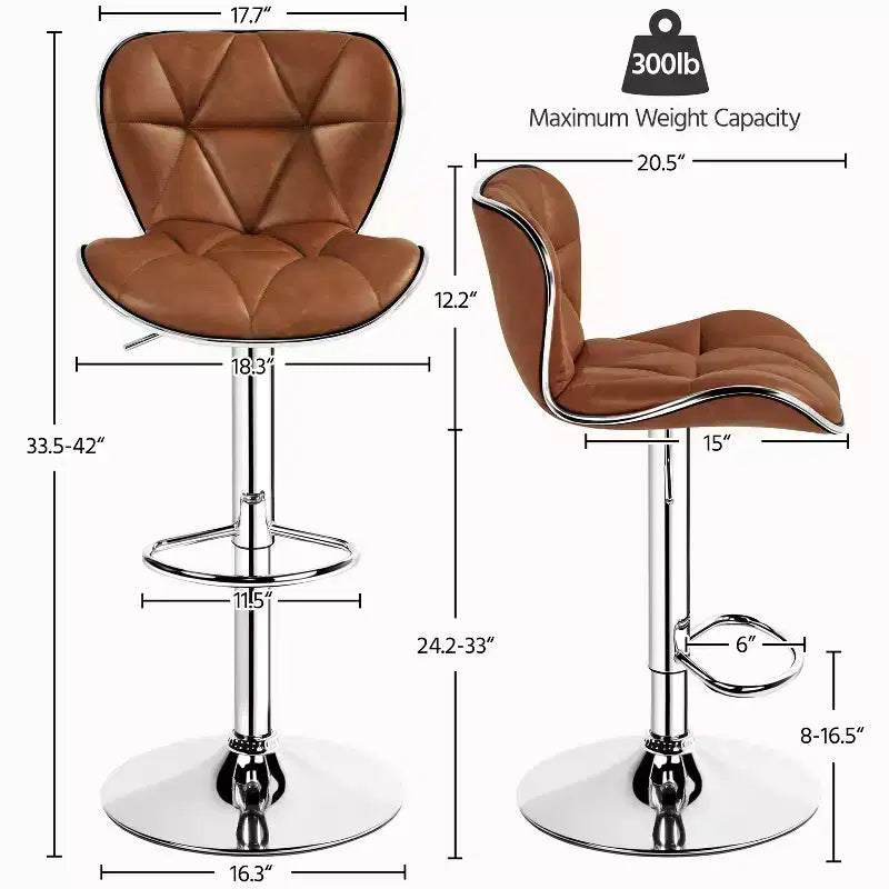 Lot de 2 tabourets de bar pivotants réglables en hauteur avec revêtement en cuir PU