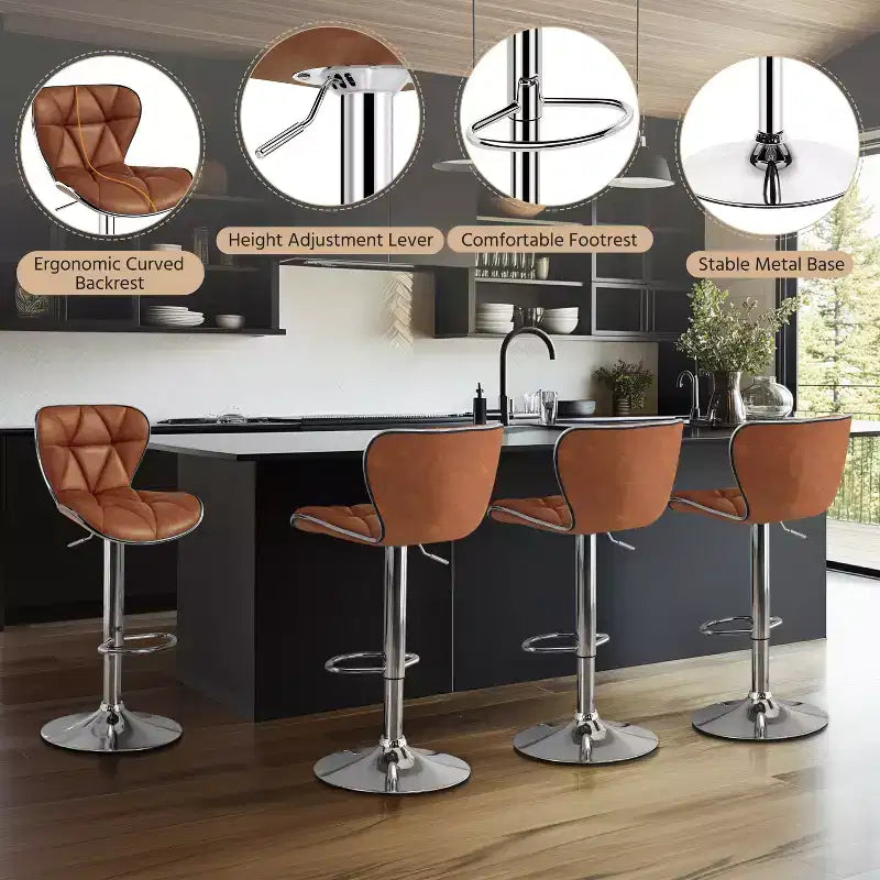 Lot de 2 tabourets de bar pivotants réglables en hauteur avec revêtement en cuir PU