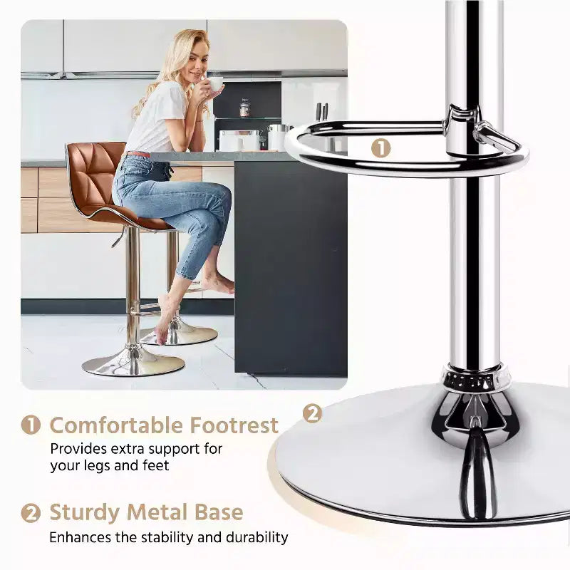 Lot de 2 tabourets de bar pivotants réglables en hauteur avec revêtement en cuir PU