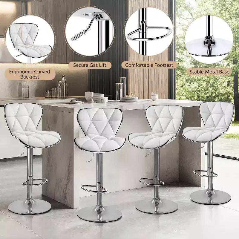Lot de 2 tabourets de bar pivotants réglables en hauteur avec revêtement en cuir PU