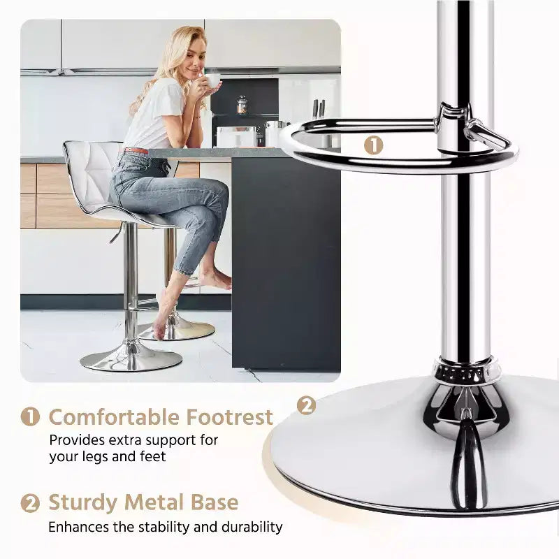 Lot de 2 tabourets de bar pivotants réglables en hauteur avec revêtement en cuir PU