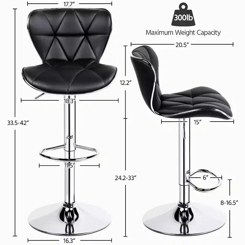 Lot de 2 tabourets de bar pivotants réglables en hauteur avec revêtement en cuir PU