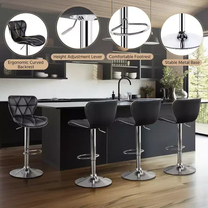 Lot de 2 tabourets de bar pivotants réglables en hauteur avec revêtement en cuir PU