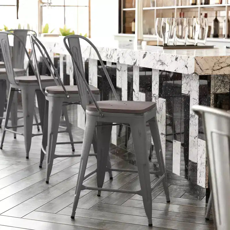 Tabouret de comptoir intérieur de 24 po avec dossier et assise en polyrésine