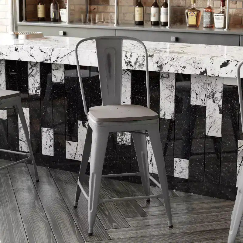 Tabouret de comptoir intérieur de 24 po avec dossier et assise en polyrésine