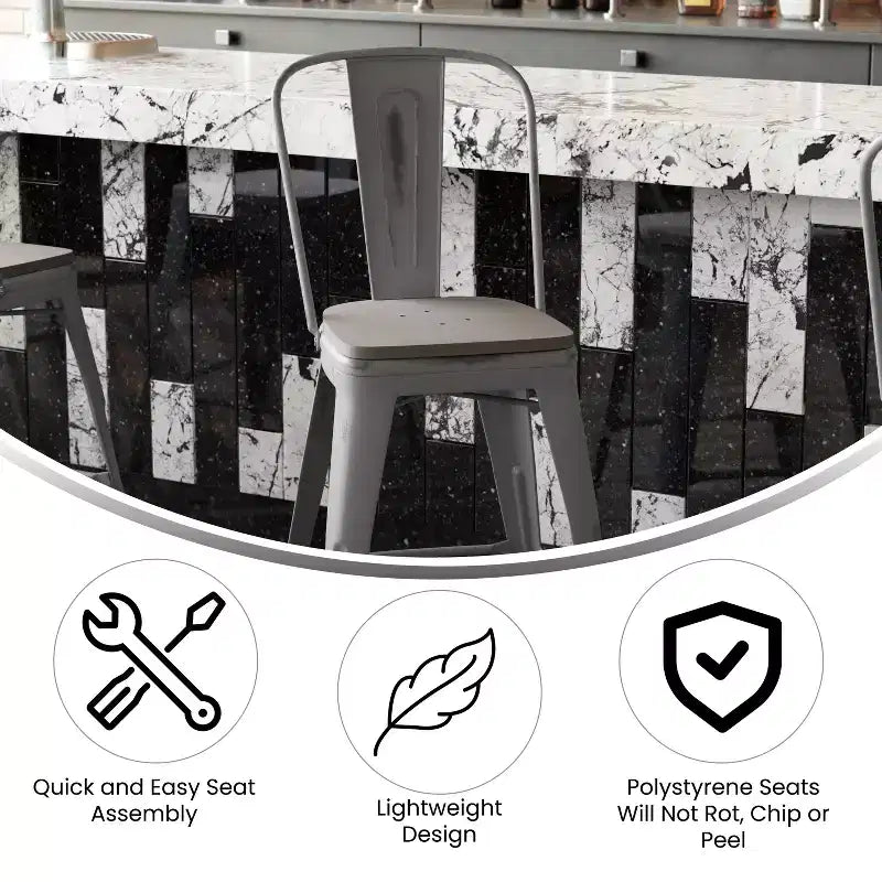 Tabouret de comptoir intérieur de 24 po avec dossier et assise en polyrésine