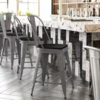 Tabouret de comptoir intérieur de 24 po avec dossier et assise en polyrésine