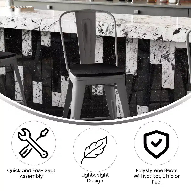 Tabouret de comptoir intérieur de 24 po avec dossier et assise en polyrésine