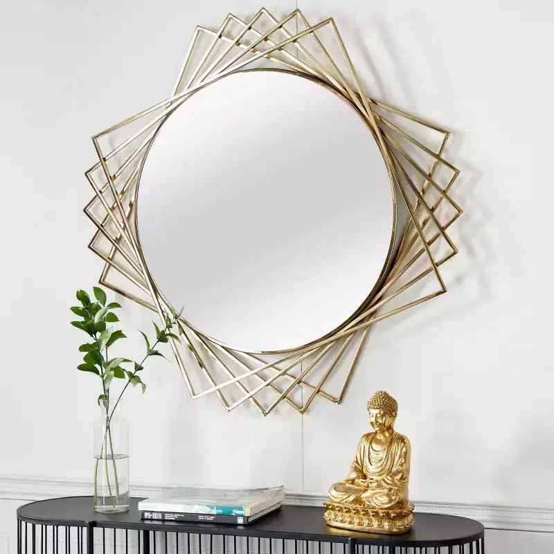 Miroir mural géométrique en métal rond