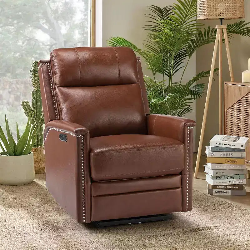 Fauteuil inclinable électrique avec revêtement en cuir et cuir végétalien