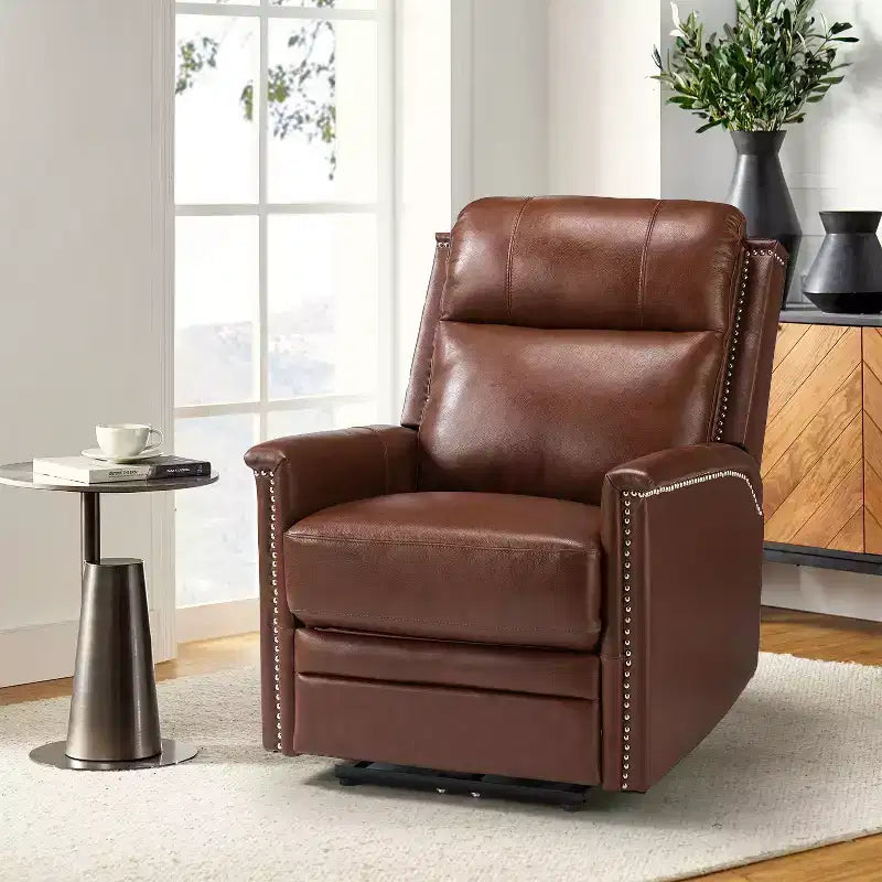 Fauteuil inclinable électrique avec revêtement en cuir et cuir végétalien