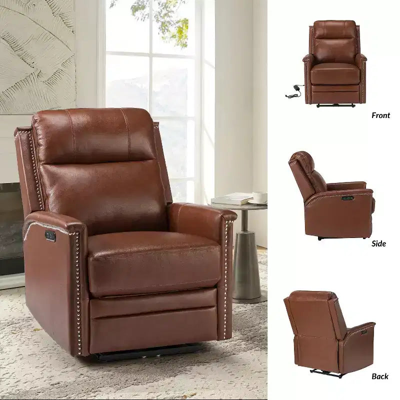 Fauteuil inclinable électrique avec revêtement en cuir et cuir végétalien