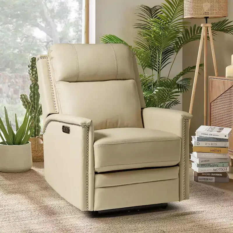 Fauteuil inclinable électrique avec revêtement en cuir et cuir végétalien