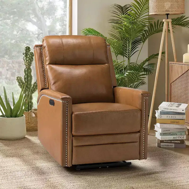 Fauteuil inclinable électrique avec revêtement en cuir et cuir végétalien