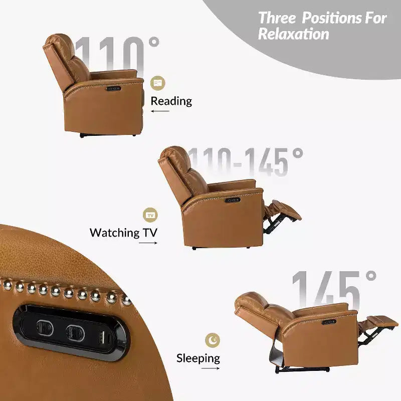 Fauteuil inclinable électrique avec revêtement en cuir et cuir végétalien