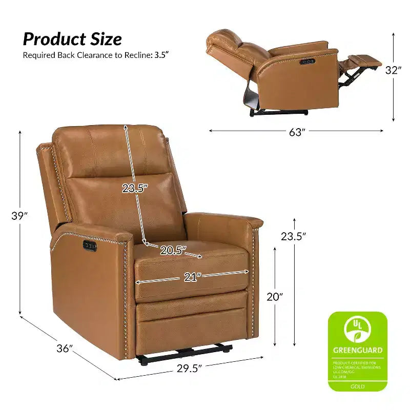 Fauteuil inclinable électrique avec revêtement en cuir et cuir végétalien