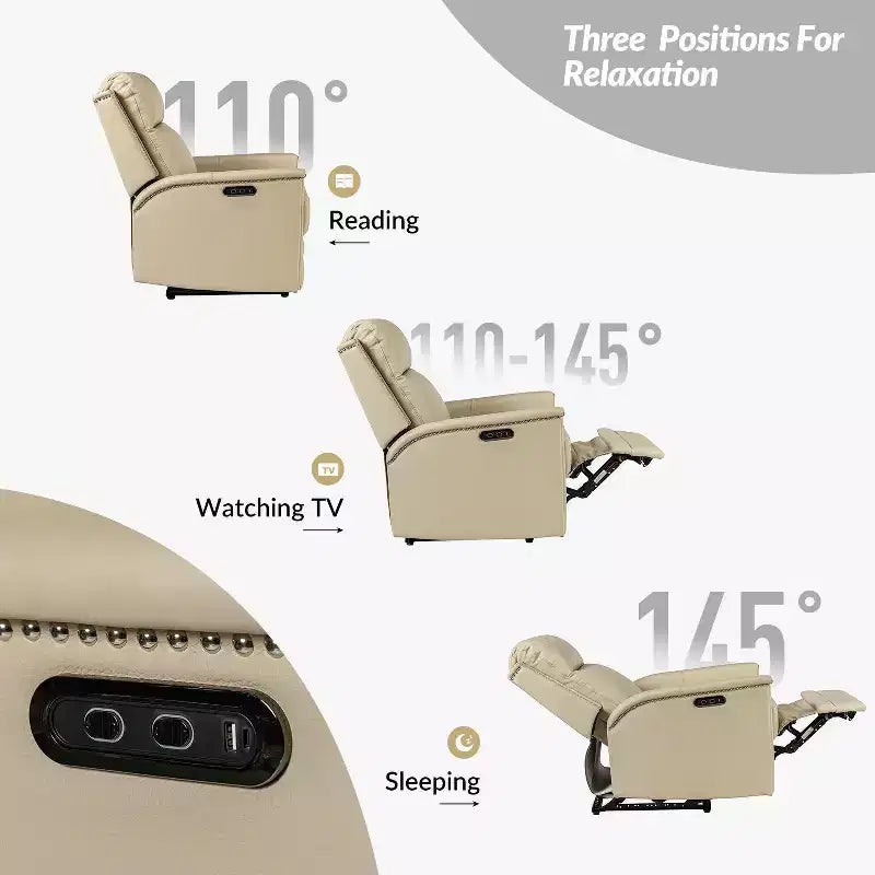 Fauteuil inclinable électrique avec revêtement en cuir et cuir végétalien
