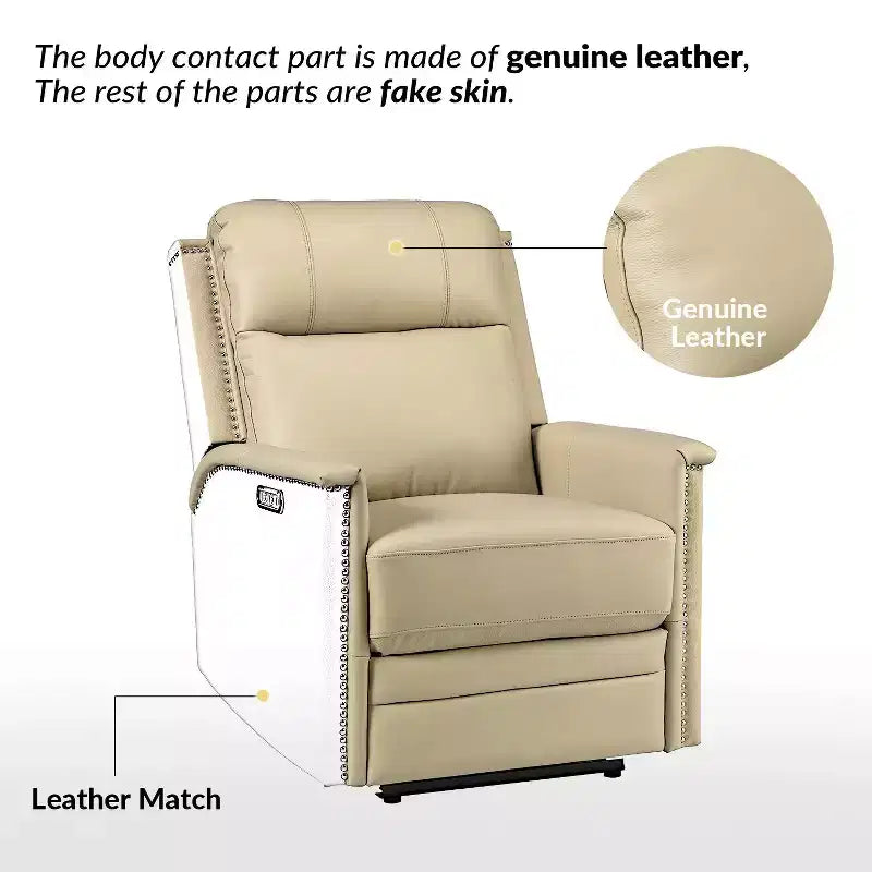 Fauteuil inclinable électrique avec revêtement en cuir et cuir végétalien