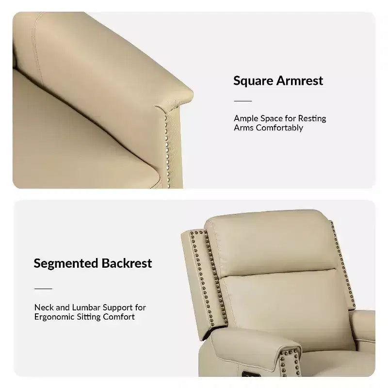 Fauteuil inclinable électrique avec revêtement en cuir et cuir végétalien