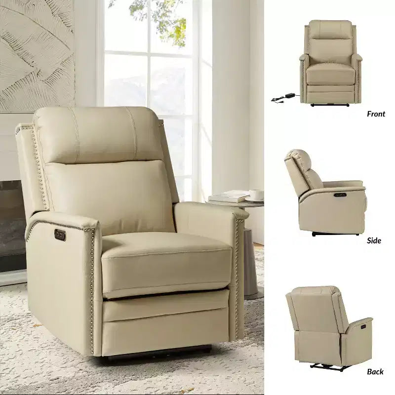 Fauteuil inclinable électrique avec revêtement en cuir et cuir végétalien