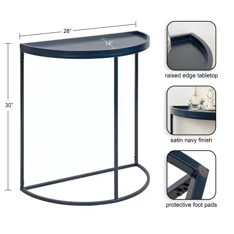 Console demi-lune, 28x14x30, Bleu marine
