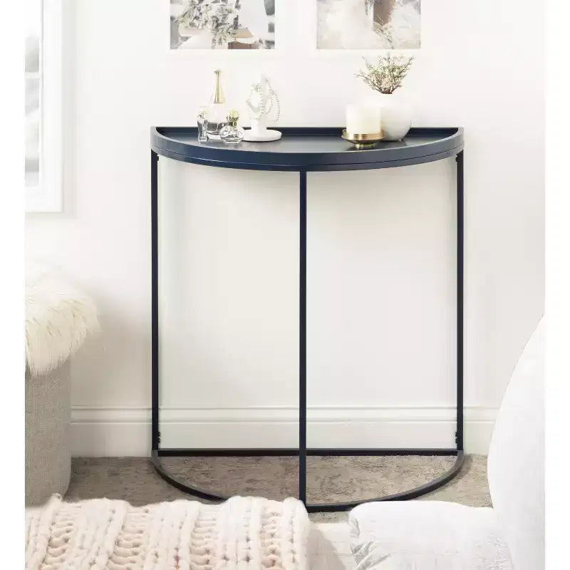 Console demi-lune, 28x14x30, Bleu marine