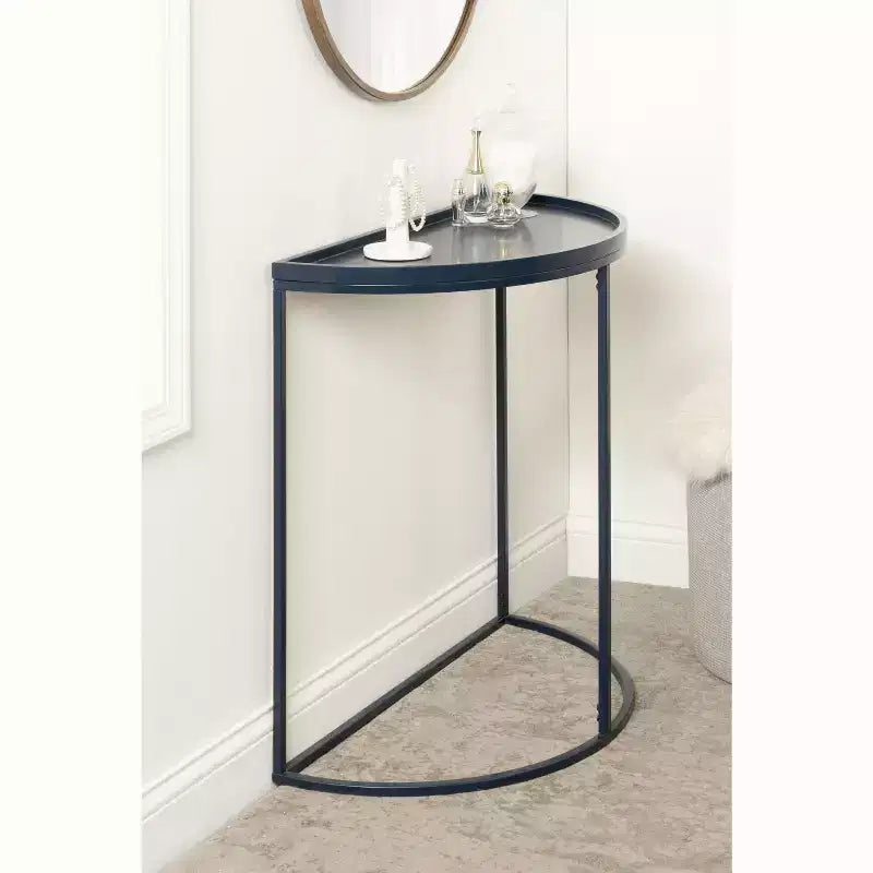 Console demi-lune, 28x14x30, Bleu marine