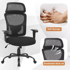 Chaise de bureau en maille grande taille avec support lombaire et appui-tête réglable, noire