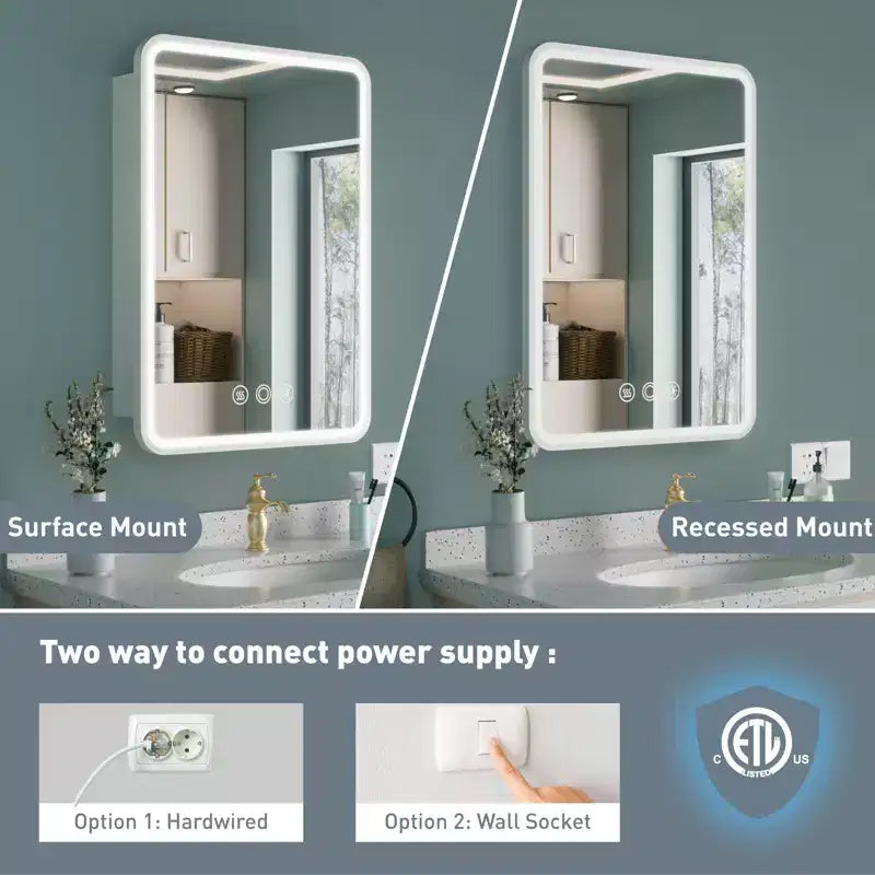 Armoire de toilette à LED avec miroir – Encastrable ou murale, anti-buée, intensité réglable, 3 modes d'éclairage