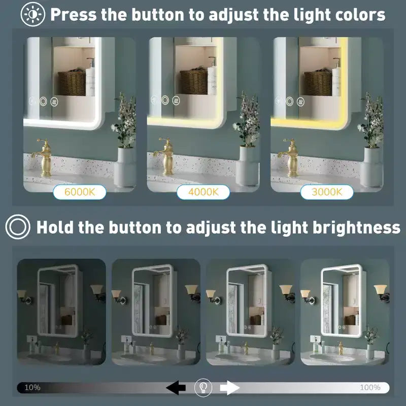 Armoire de toilette à LED avec miroir – Encastrable ou murale, anti-buée, intensité réglable, 3 modes d'éclairage