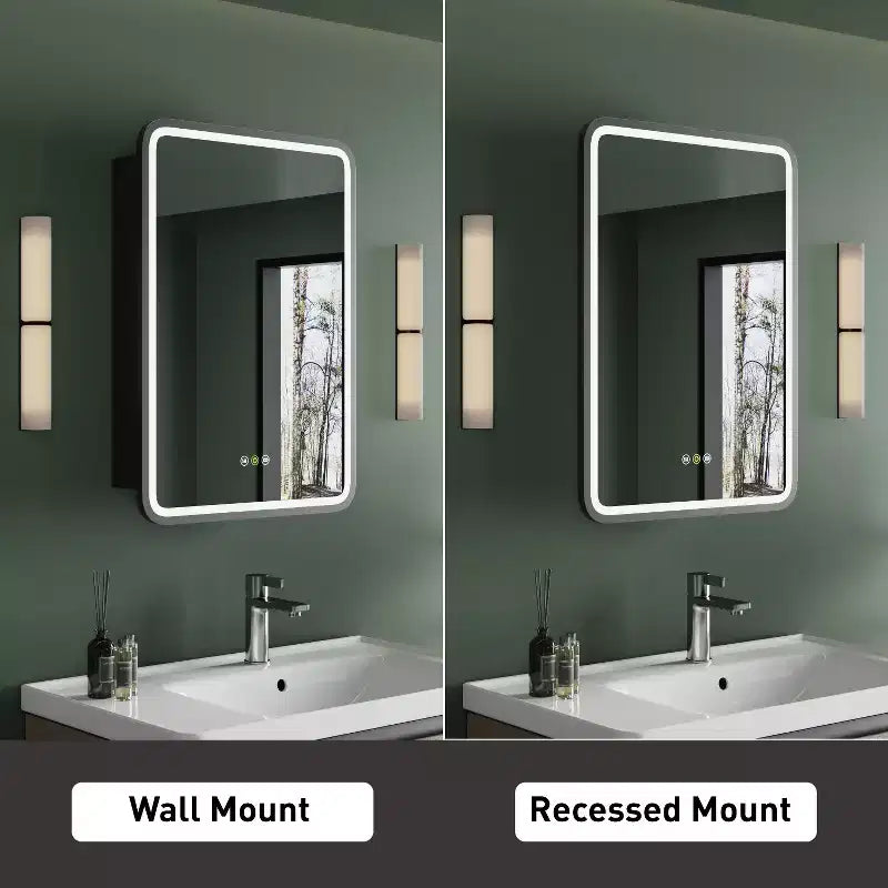 Armoire de toilette à LED avec miroir – Encastrable ou murale, anti-buée, intensité réglable, 3 modes d'éclairage