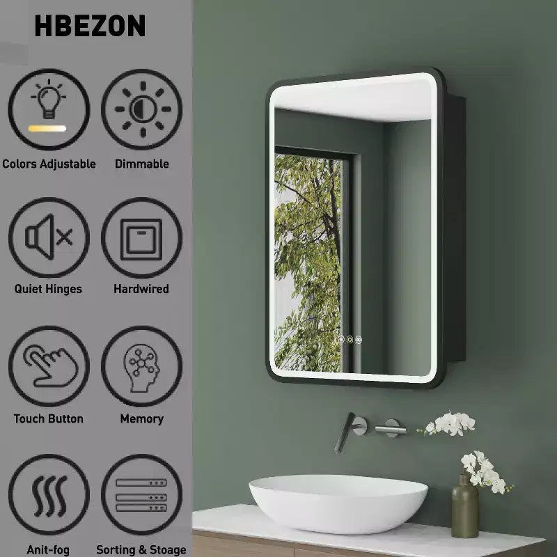 Armoire de toilette à LED avec miroir – Encastrable ou murale, anti-buée, intensité réglable, 3 modes d'éclairage
